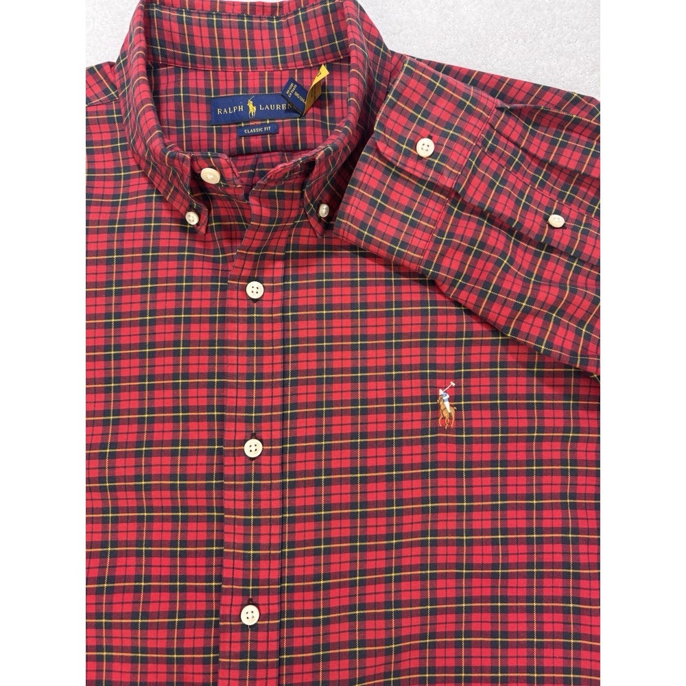 Polo Ralph Lauren Shirt Men XL Red Plaid Button Down Flesh Pony  (LS)